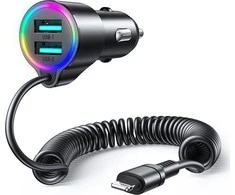 Automobilinis įkroviklis Joyroom JR-CL25, 2x USB + Lightning laidas (juodas)