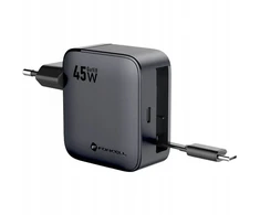 Telefono įkroviklis Forcell F-Energy GaN USB C + ištraukiamas laidas USB C PD QC4.0 3A 45W VT-R5 pilka