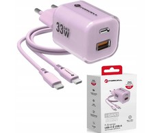 Phone charger Forcell F-Energy GaN III Crystal Color USB C + USB A QC4.0 PD 33W + silicone cable USB C to USB C VT-41 violetinė 0INT