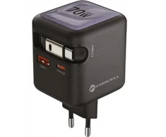 Phone charger Forcell F-Energy GaN USB C + USB A + retractable cable USB C PD QC4.0 3A 70W VT-R7 pilka