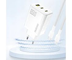 Dudao A29 65W GaN laidinis įkroviklis 2 x USB-C + 1 x USB-A – baltos spalvos