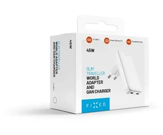 Fixed Slim Traveller 2xUSB-C Travel Charger with world adapters, GaN, 45W | Baltas