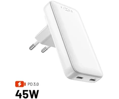 Fixed Slim Traveller 2xUSB-C Travel Charger with world adapters, GaN, 45W | Baltas