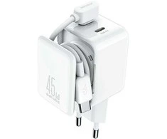 Joyroom JR-TCL05 45W GaN sieninis įkroviklis su laidų tvarkytuvu – baltos spalvos