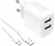 Puro PROLITE 10W 2x USB-A sieninis įkroviklis + USB-A – USB-C kabelis 1.2m – baltos spalvos