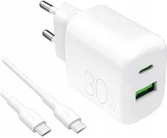 Puro PROLITE 30W USB-A / USB-C wall charger + USB-C – USB-C cable 1.2m – baltos spalvos