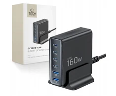 Tech-Protect DC160W-GAN 6-Port stalinis įkroviklis PD 160W / QC3.0 juodos spalvos