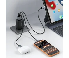 Tech-Protect NCA65W-GAN 3-PORT laidinis įkroviklis PD 65W / QC3.0 juodos spalvos