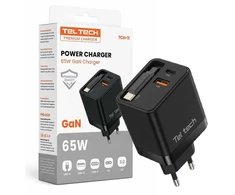 Teltech 65W 1c + 1A su rozwijanym kablem / juoda TCH-11