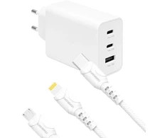 Įkroviklis Litte kroviklis jungiama į tinklą 65W + kabelis USB - Typ-C / Lightning / Micro USB balta