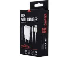 Įkroviklis buitinis Maxlife MXTC-01 USB + Type-C (1A) baltas