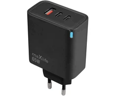 Maxlife MXTC-09-65ACC GaN PD QC įkroviklis 2x USB-C 1x USB 65W juodas