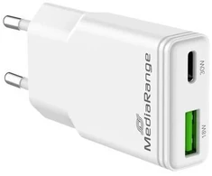 Įkroviklis MediaRange Įkroviklis 30W 2-Port 1x USB-A/1x USB-C GaN balta