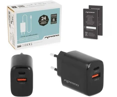 Įkroviklis Movano GaN 20W USB-C PD + USB-A (juodas)