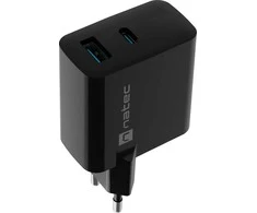Įkroviklis - Natec Ribera 1x USB-A + 1x USB-C 45W Juodas