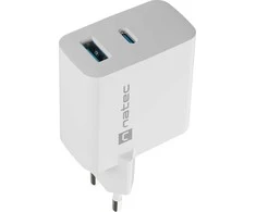 Maitinimo Adapteris - Natec Ribera 1x USB-A + 1x USB-C 65W Baltas