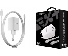 Įkroviklis NEXT ONE NEXT ONE Įkroviklis jungiama į tinklą Fast 35W GaN 2xUSB-C su kablem USB-C baltas