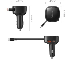 Orico Įkroviklis samochodowa 66W, su wbudowanym zwijanym kablem USB-C