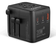 Orico Įkroviklis podróżna, adapter sieciowy UK/EU/US/AU, 2x UBS-C 20W, USB-A