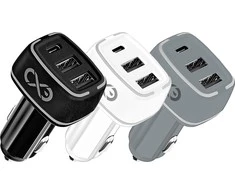 Orno EXC mobilus automobilinis įkroviklis LIGHT, 2xUSB+PD, 35W, spalvų mišinys