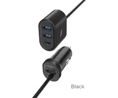 Partner Telecom Įkroviklis automobilinis Hoco Z35 Quick Charge 18W (2xUSB 1xType-C 3A) juodas
