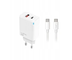 Maxlife MXTC-09-45AC PD QC įkroviklis 1x USB-C 1x USB 45W baltas + USB-C – USB-C laidas 2.0m 60W