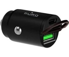 Puro Elektrik Mini mašininis greitasis kroviklis PURO 1 x UAB-A, 1 x USB-C, PD, 30W, juodas / FCMCHUSBAC30WBLK