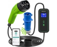 Qoltec mobilusis elektromobilių įkroviklis su 2 viename, 2 tipo reguliavimu | 7kW | 230V | CEE 3 kontaktų | „Wi-Fi“ | LCD | nešiojamas | sieninis įkroviklis | 5 m