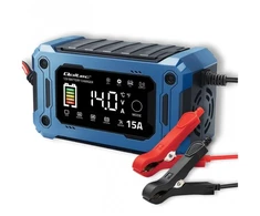 Qoltec 52496 įkroviklis 12V 15A | Lygintuvas su remonto funkcija ir maitinimo palaikymu keičiant akumuliatorių | skirtas AGM GEL LiFePO4 | LCD