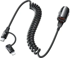 Automobilinis įkroviklis 45W su kabeliu 2in1 USB-C + Lightning Remax Ruichy Series RCC356 juodos spalvos