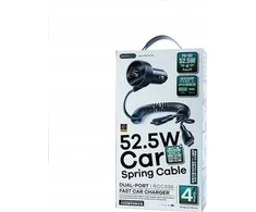 Automobilinis įkroviklis REMAX RCC336 52.5W su USB-C + Lightning spyruokliniu kabeliu, greitas