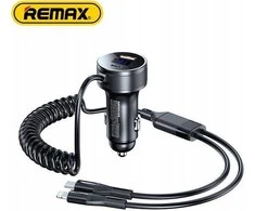 Automobilinis įkroviklis REMAX RCC336 52.5W su USB-C + Lightning spyruokliniu kabeliu, greitas