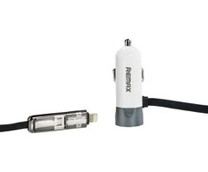 REMAX automobilinis pakrovėjas 2in1 USB A su laidu Micro USB / Lightning RCC102 sidabrinis