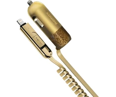 Remax RC-C103 3in1 3.4A automobilinis 12V/24V įkroviklis su Lightning / Micro USB silikoniniu laidu / USB kištuku Golden Golden