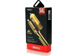 Remax RC-C103 3in1 3.4A automobilinis 12V/24V įkroviklis su Lightning / Micro USB silikoniniu laidu / USB kištuku Golden Golden