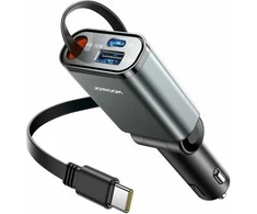 Joyroom JR-CCL07 3-in-1 Car Charger su Built-in Retractable kabelis – pilkos spalvos