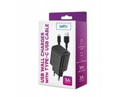 Maxlife "Setty" įkroviklis 1x USB 3A juodas + USB-C kabelis 1,0 m