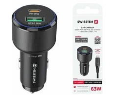 Įkroviklis Swissten PD USB-C / USB automobilinis įkroviklis 63W su USB-C - USB-C laidu 1m