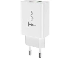 Tinklo įkroviklis T-PHOX SPEEDY USB-C 20W + USB 18W QC 3.0 baltos spalvos