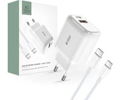 Laidinis įkroviklis 20W USB QC3.0 + USB-C PD + Kabelis USB-C – USB-C Tech-Protect C20W baltos spalvos