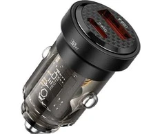 Automobilinis įkroviklis 30W USB-C PD + QC3.0 USB Tech-Protect CC30W juodos spalvos
