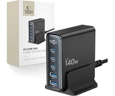 Tech-Protect DC140W-GAN 5 PORT PD140W/QC3.0 įkrovimo stotis - Juodas
