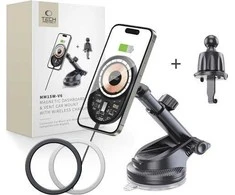 Tech-Protect MM15W-V6 15W automobilinis laikiklis su įkrovikliu MagSafe juodos spalvos