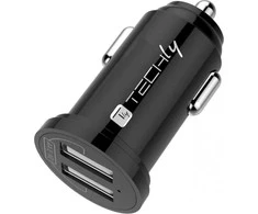TECHLY Mini Car Charger 2 USB-A Prievadai 17W/3.4A Juodas