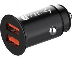 TECHLY Mini Car Charger 2 Ports USB-A Fast Charge 36W in Juodas Metal