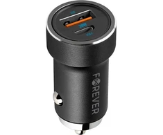 Forever CC-06 PD QC automobilinis įkroviklis 1x USB-C 1x USB 20W juodos spalvos