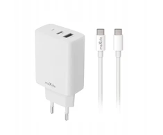 Telforceone Maxlife MXTC-10-30AC PD QC įkroviklis 1x USB-C 1x USB 30W baltas + USB-C - USB-C laidas 60W