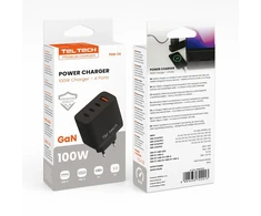 Teltech GaN USB / 3x USB-C 100W QC PD juoda TCH-08