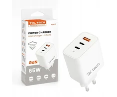 Įkroviklis Teltech kroviklis jungiama į tinklą GaN USB / 2x USB-C 65W QC PD balta TCH-07 (36567)