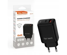 Įkroviklis Teltech Teltech kroviklis jungiama į tinklą GaN USB / Typ-C 65W QC PD juoda TCH-05